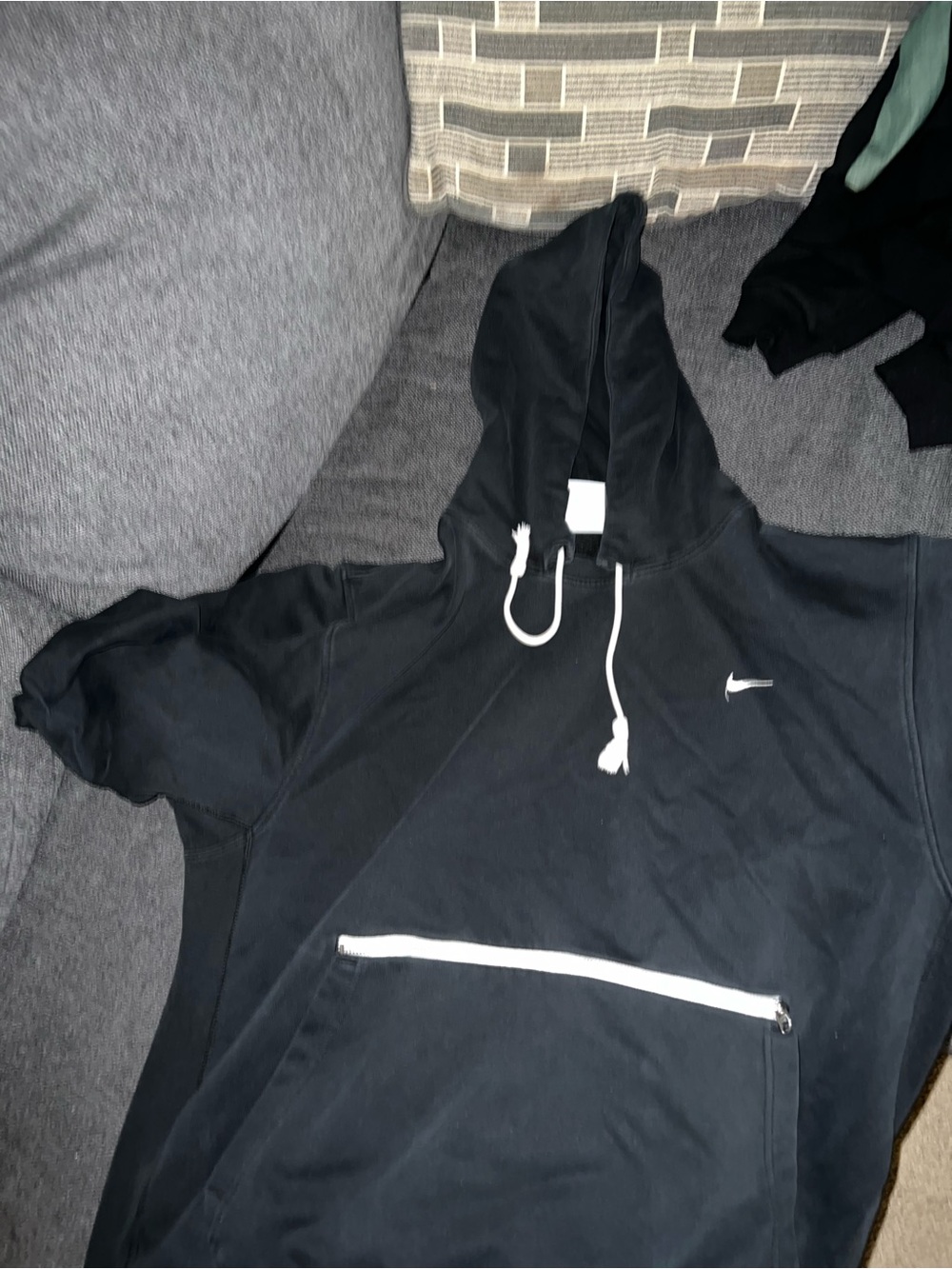Nike Black Hoodie with White Accents and Front Zip Pocket